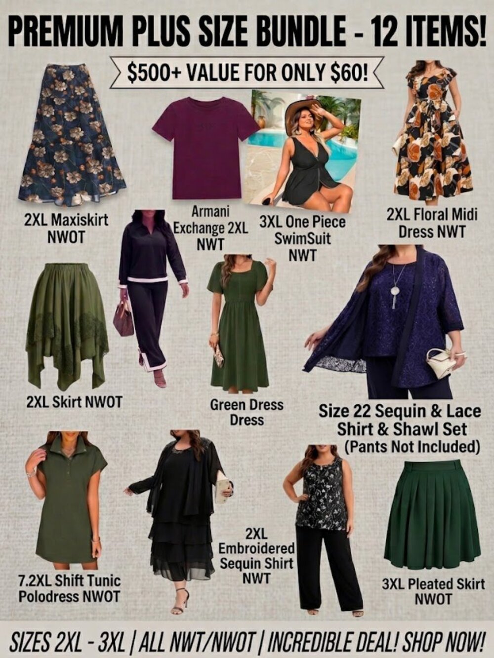 12-Piece Plus Size Clothing Bundle | 2XL–3XL | NWT & NWOT